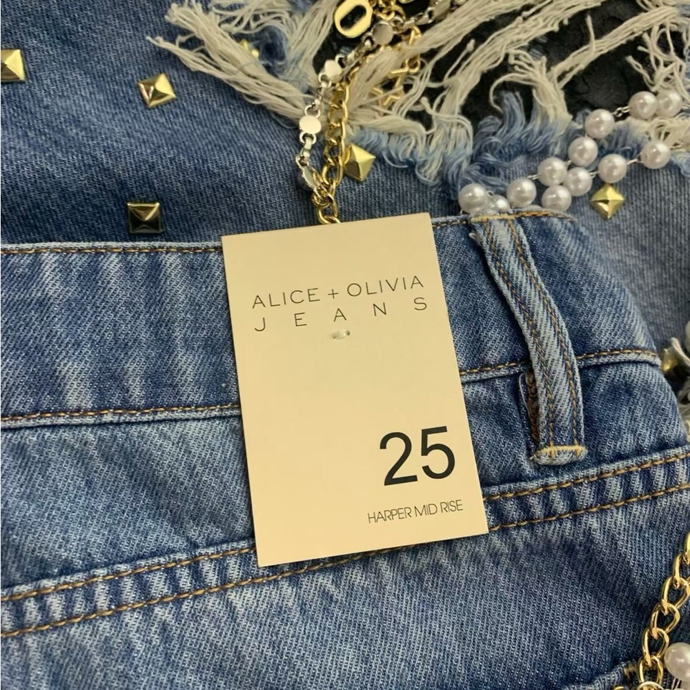Alice + Olivia Harper Embellished Ripped Jeans - NWT - Picture 6 of 14